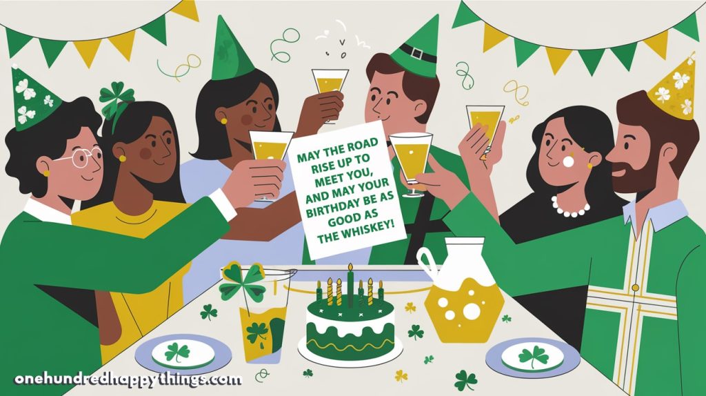 Clever Irish sayings for a humorous birthday toast with a festive atmosphere.