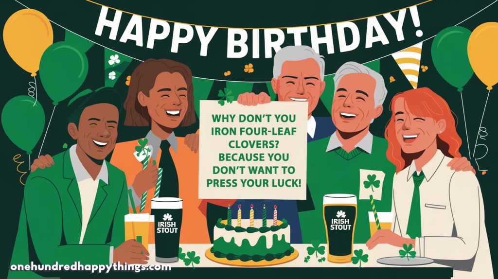 A lively Irish birthday celebration with hilarious Irish jokes and laughter.